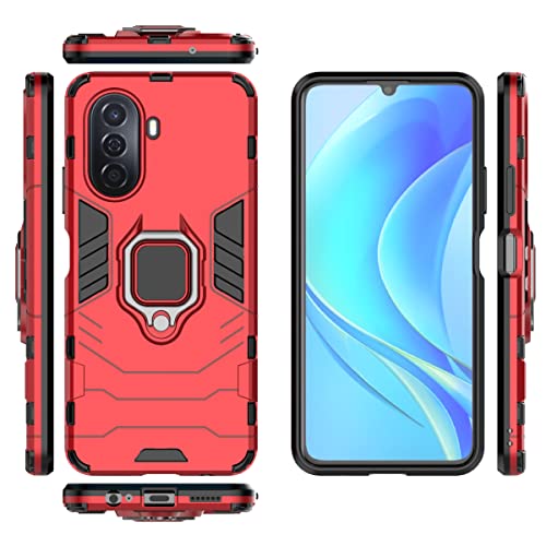 Kukoufey Case for Huawei Nova Y70 Case Cover,Case for Huawei Nova Y70 Plus Case Cover,Magnetic Car Mount Bracket Shell Case for Huawei Nova Y70 MGA-LX9 Case Red