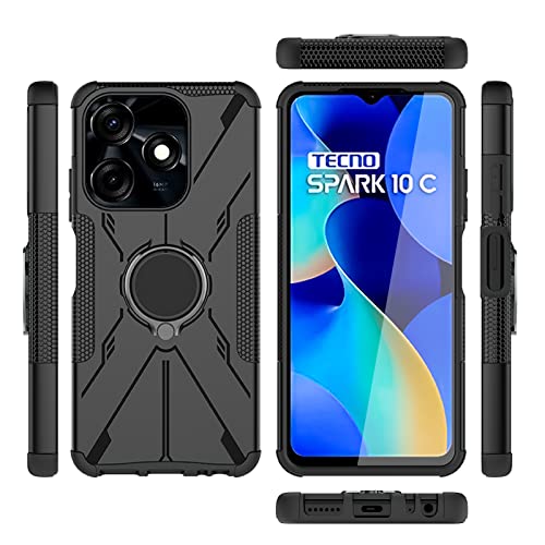 Kukoufey Case for Tecno Spark 10C Case Cover,360°Rotatable Kickstand Dual Layer Shockproof Case for Tecno Spark Go 2023 Case Black