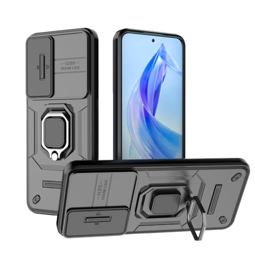 Kukoufey Compatible with Honor 90 Lite Bracket Shell,Compatible with Honor X50i 5G CRT-AN00,with Slide Camera Lens Cover Compatible with Honor 90 Lite 5G CRT-NX1 Case Black