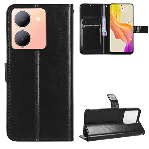 Kukoufey Compatible with Vivo Y27 5G Leather Case,Flip Leather Wallet Cover Compatible with Vivo Y36 4G V2247 / Y36 5G V2248 / Y27 4G V2249 / Y78 5G Case Black