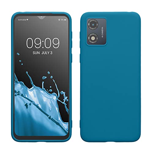 kwmobile Case Compatible with Motorola Moto E13 Case - Soft Slim Protective TPU Silicone Cover - Caribbean Blue