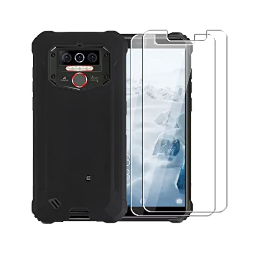 LAWEIA Case for Oukitel WP5 Pro + [2 Pack] Glass Screen Protector Tempered Film - Transparent Silicone Soft Flexible Bumper Shockproof TPU Protective Cover Shell for Oukitel WP5 Pro (Black)