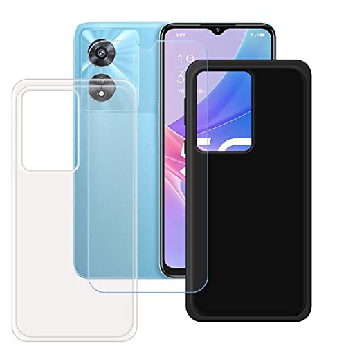 LMLQSZ Black + Transparent Cover for Oppo A97 5G + HD Tempered Glass, Silicone Shell TPU Protective Back Case - Scratch Screen Protector for Oppo A97 5G (6,56")