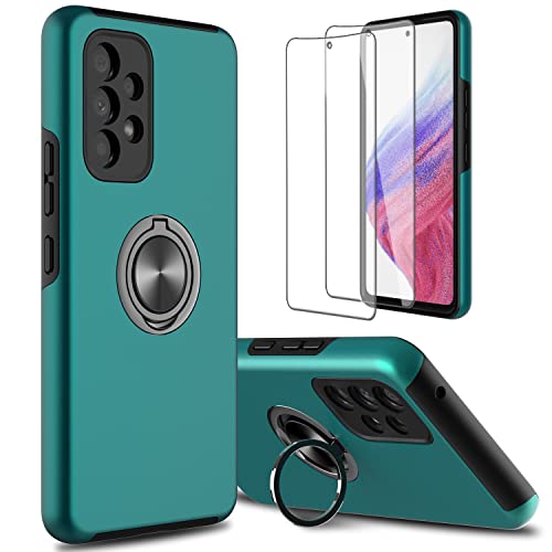 lovpec for Samsung Galaxy A53 5G Phone Case with TPU Screen Protector, Ring Holder Kickstand Drop Proof Protective Slim Hard Dual Layer Stand Non-Slip Tough Cover Cell Phone Case (Green)
