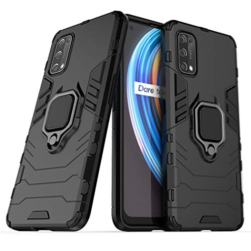 LuluMain Compatible with Oppo Realme X7, Realme V15 5G Case, Metal Ring Grip Kickstand Shockproof Hard Bumper (Works with Magnetic Car Mount) Dual Layer Rugged Cover (Black)