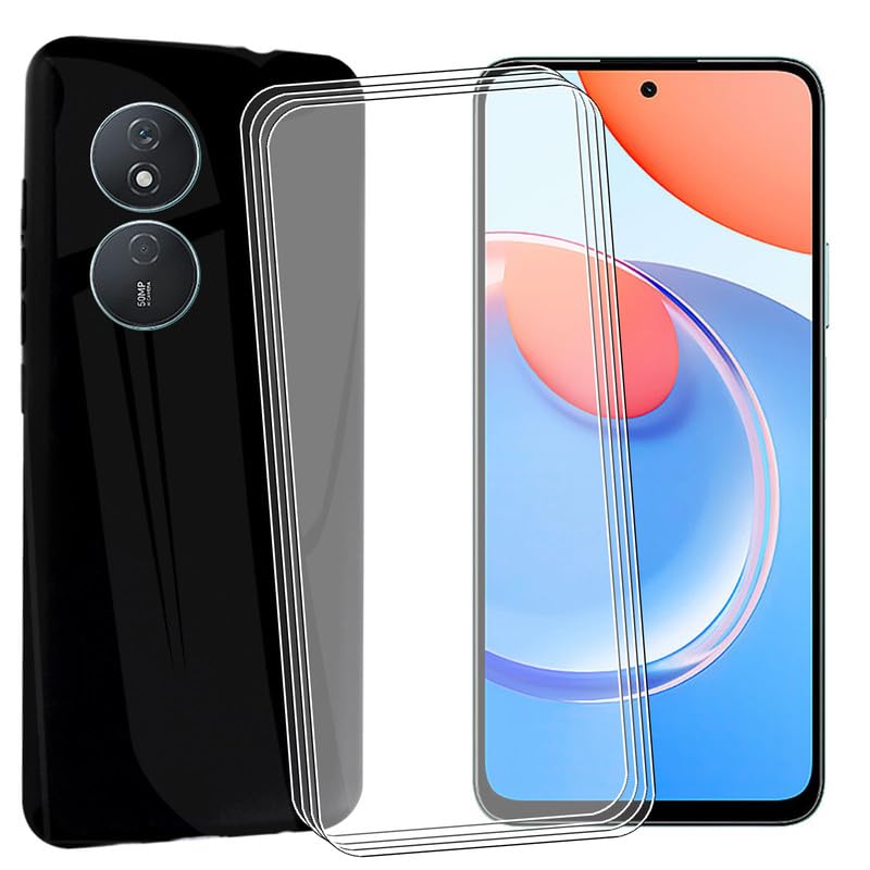 MAOUICI Case for Honor Play 8T (6.80 inches),Black Shell Case for Honor Play 8T with 4 Tempered Glass Screen Protector