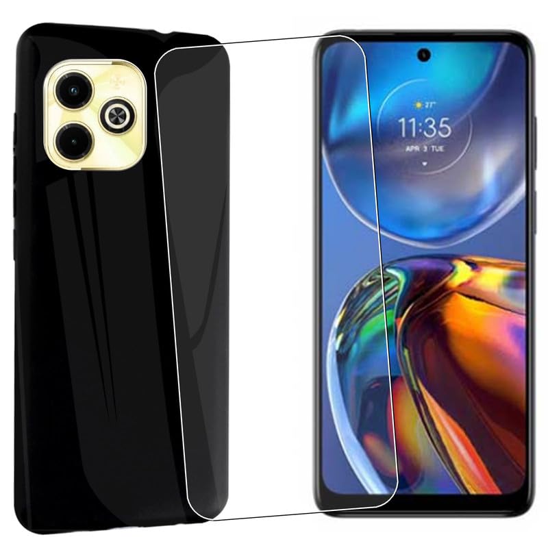 MAOUICI Case for Infinix Hot 40i/X6528B (6.56 inches),Black Shell Case for Infinix Hot 40i/X6528B with 1 Tempered Glass Screen Protector