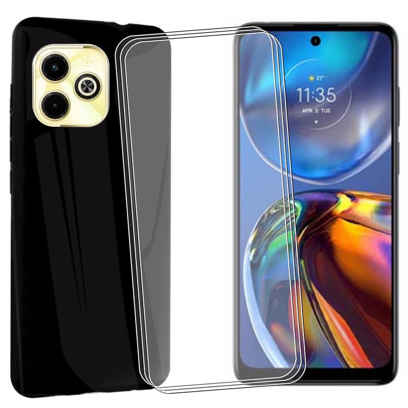 MAOUICI Case for Infinix Hot 40i/X6528B (6.56 inches),Black Shell Case for Infinix Hot 40i/X6528B with 3 Tempered Glass Screen Protector