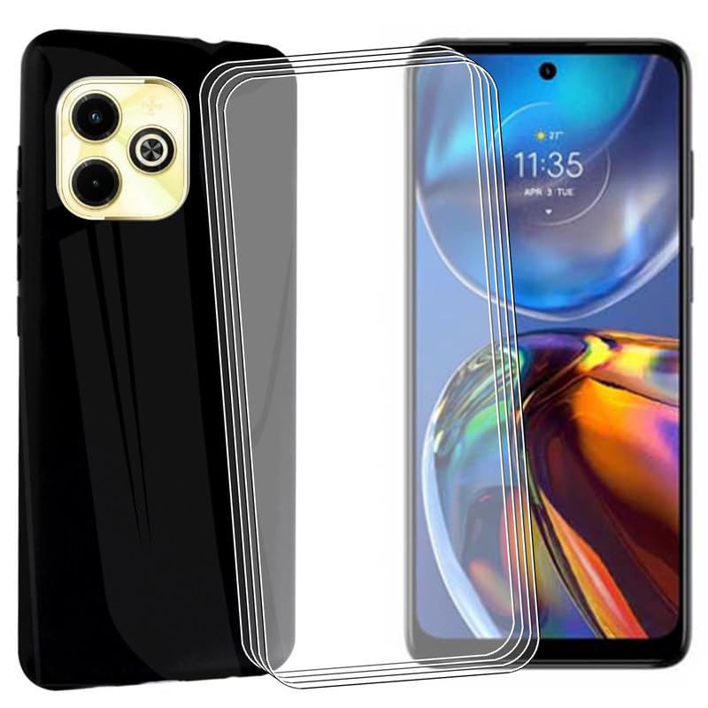 MAOUICI Case for Infinix Hot 40i/X6528B (6.56 inches),Black Shell Case for Infinix Hot 40i/X6528B with 4 Tempered Glass Screen Protector