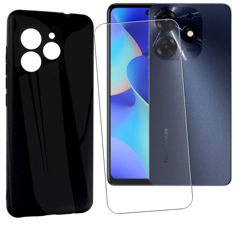 MAOUICI Compatible with Cover Cases for Tecno Spark 10 Pro (6.80 inches),Black Soft TPU Protection Cover Case with 1 Tempered Glass Screen Protector
