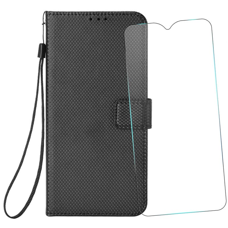 MAOUICI Compatible with Wallet Case for Honor Play 8T (6.80 inches),Wallet Flip Cover,Leather Folio Protective Cover + 1 Tempered Film Black