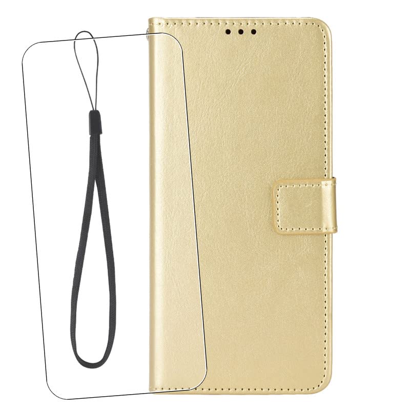 MAOUICI Compatible with Wallet Case for Infinix Hot 40i/X6528B (6.56 inches),Wallet Flip Cover,Leather Folio Protective Cover + 1 Tempered Film Gold