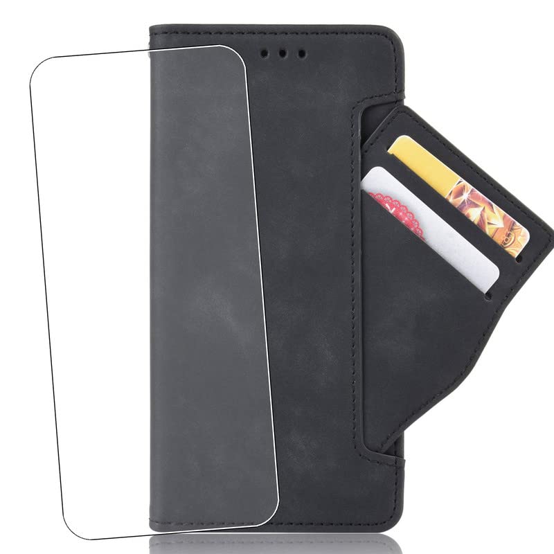 MAOUICI Compatible with Wallet Case for Tecno Spark 20 Pro (6.80 inches),Wallet Flip Cover,Leather Folio Protective Cover + 1 Tempered Film Black