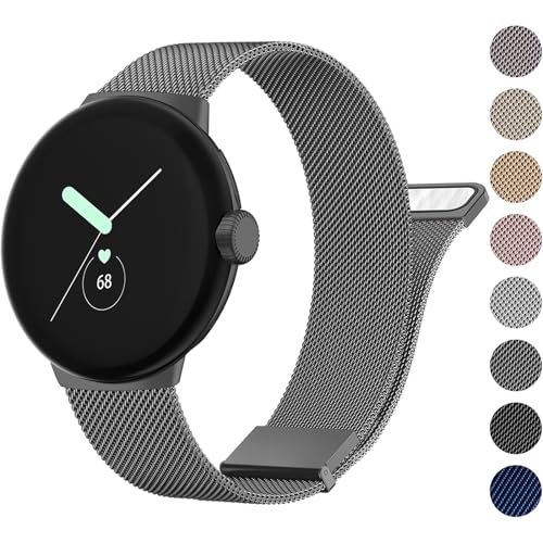 Meliya Metal Band Compatible with Google Pixel Watch 2 Band / Pixel Watch Bands for Women Men, Stainless Steel Mesh Loop Adjustable Wristband Replacement Strap for Google Pixel Watch 2 2023 / Pixel Watch 2022 (Space Gray)