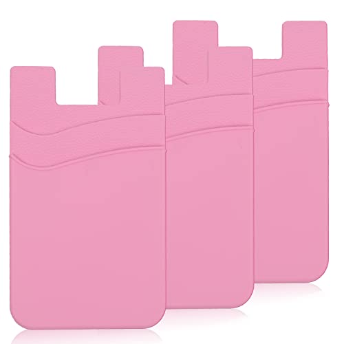 Meroqeel 3 Pack Pink Adhesive Phone Wallet Stick on Card Holder for Phone Case