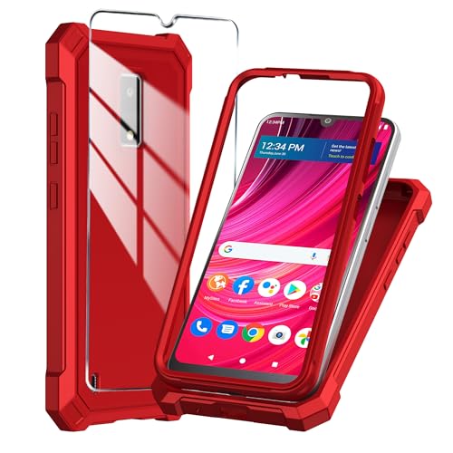 Mocotto for BLU View 4 Phone Case with Tempered Glass Screen Protector,Military Grade Heavy Duty Shockproof Protective Cover,with Ring Kickstand Full-Body Protective for BLU View 4 (B135DL) (Red)