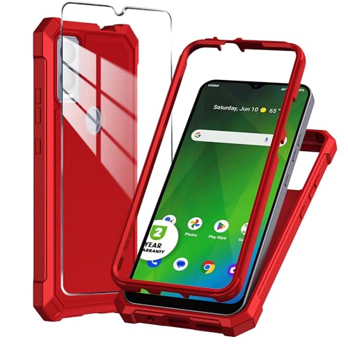 Mocotto for Cricket Icon 5 Case (5th Version), AT&T Motivate 4 Case (4th Version) with Tempered Glass Screen Protector,Slim Soft Silicone Full-Body Protective Case for Cricket Icon 5 (Red)