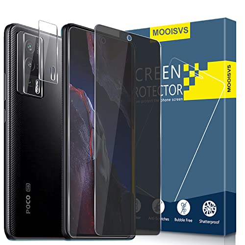 MOOISVS [2+2 For Xiaomi Poco F5 Pro Privacy Tempered Glass Screen Protector(2packs)+Camera Lens Protector(2packs), Ultra HD Tempered Glass Film, Anti-Spy, 9H Hardness, Anti-Scratch, Bubble Free