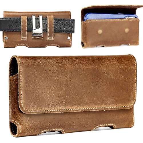 Mopaclle Leather Phone Holster for Apple iPhone 13 Mini,12 Mini, SE 2022, iPhone 8 7 6, 6s, Galaxy S7 S6 S5 A5 Leather Phone Belt Clip Case with ID Card Belt Holder Pouch（Fits w/Phone Thin Case）