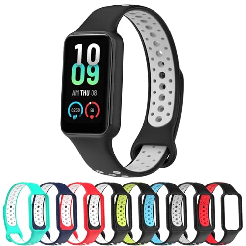 MOTONG Compatible with Xiaomi Band 8 Active Replacement Band - Silicone Replacement Wrist Watch Band Strap Compatible with Xiaomi Band 8 Active/Redmi Band 2(Silicone Black + Grey)
