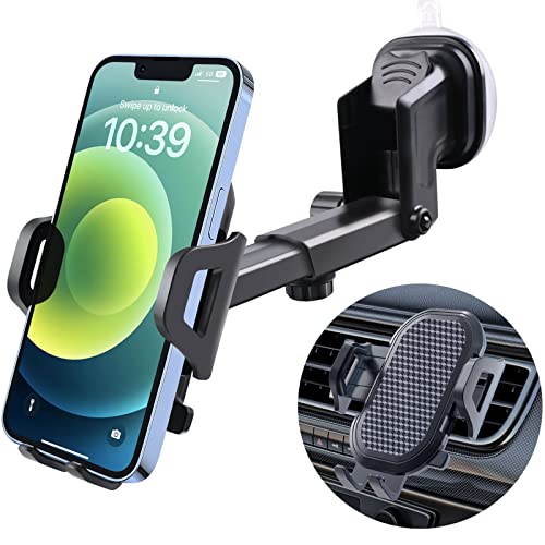 MR.LUYU Car Truck Accessories for Men, 3-in-1 Phone Holders for Your Car, Cell Phone Mount for Dashboard Windshield Air Vent with Arm Strong Sticky Gel, Suction Cup for iPhone 15 14 13 12 Plus Pro