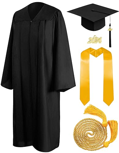 Mukum Matte Graduation Cap and Gown 2023 Set Bulk with Tassel 2023 Honor Cord Graduations Stoles Unisex Black Cap and Gowns for High School College Ceremony Bachelor Black-54