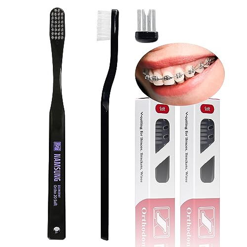 NAMSUNG Orthodontic Toothbrushes[2 Packs] V Trim Cleaning for Braces Wires Brackets (Ortho No.20 Soft)