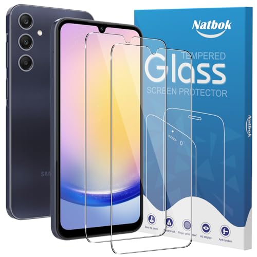 Natbok 2 Pack Compatible with Samsung Galaxy A25 5G/A24 Screen Protector,Full Coverage 9H Tempered Glass Film,HD Clear Scratch Resistant,Bubble-Free for Samsung Galaxy A25 5G Screen Protector