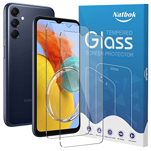 Natbok 2 Pack for Samsung Galaxy M14 5G Screen Protector,9H Tempered Glass Film,HD Clear Scratch Resistant,Case Friendly Bubble-Free Easy Installation for Samsung M14 5G Glass Screen Protector