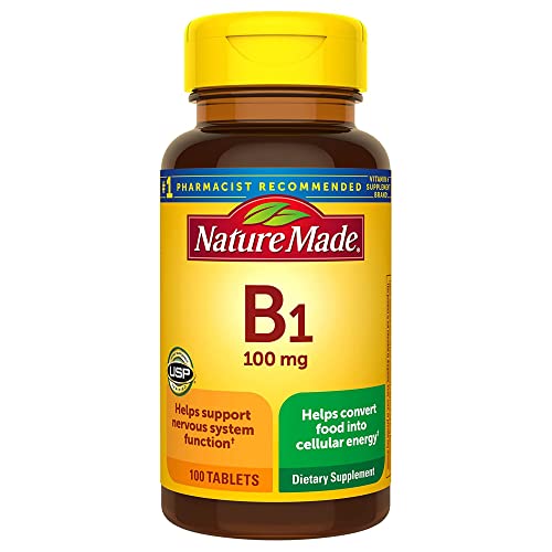 Nature Made Vitamin B1 100 mg, Dietary Supplement for Energy Metabolism Support, 100 Tabletss, 100 Day Supply.