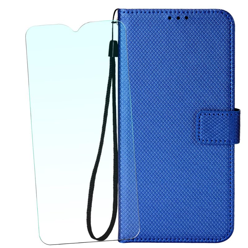 NEOYUKL Wallet Case for Xiaomi Poco C65 (6.74 inches),Wallet Leather Phone Case with Magnetic Closure Credit Card Slots+for Xiaomi Poco C65 Screen Protector（1 Pack） Blue