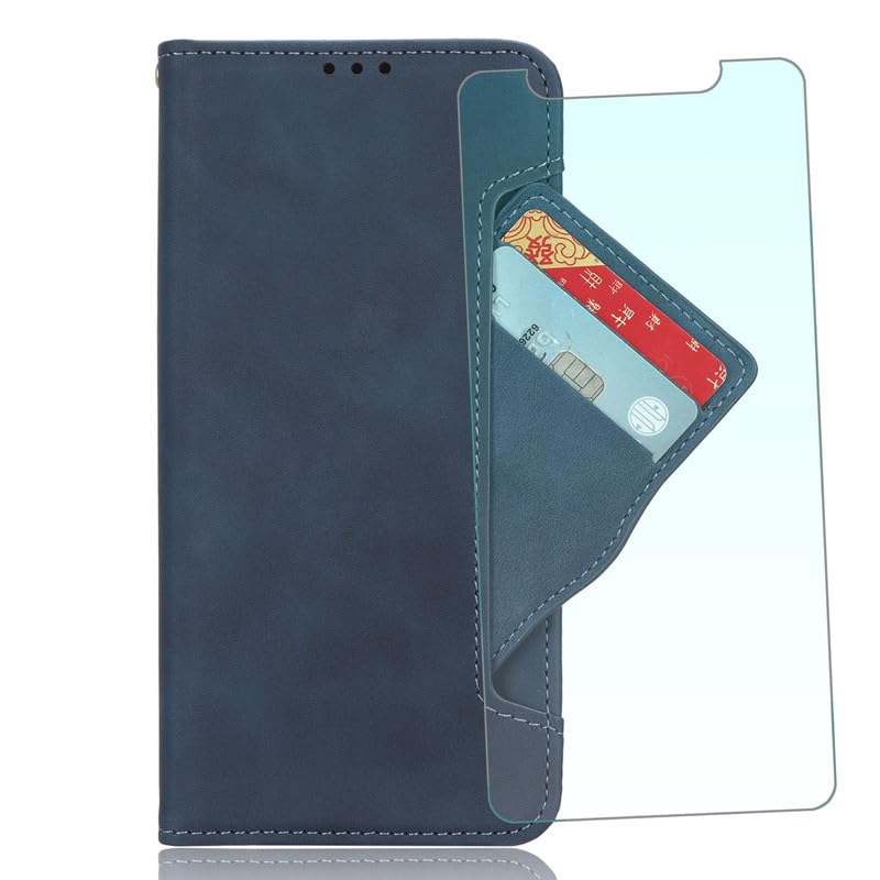 NEOYUKL Wallet Case for Xiaomi Redmi K70 (6.67 inches),Wallet Leather Phone Case with Magnetic Closure Credit Card Slots+for Xiaomi Redmi K70 Screen Protector（1 Pack） Blue