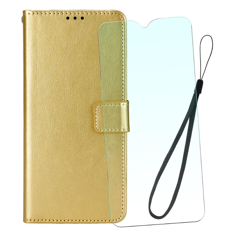 NEOYUKL Wallet Case for Zte Blade V50 Design 4G (6.60 inches),Wallet Leather Phone Case with Magnetic Closure Credit Card Slots+for Zte Blade V50 Design 4G Screen Protector（1 Pack） Gold