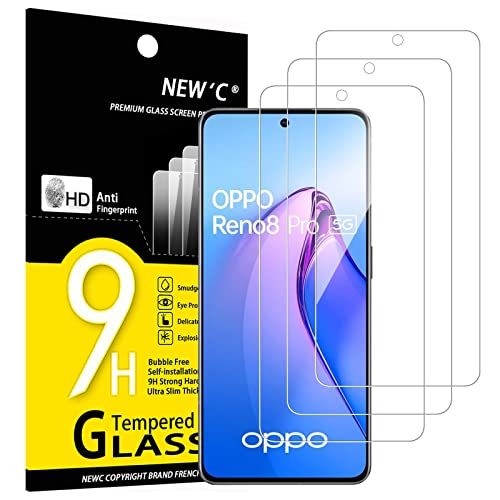 NEW'C [3 Pack Designed for OPPO Reno 8 Pro 5G Screen Protector Tempered Glass, Case Friendly Anti Scratch Bubble Free Ultra Resistant