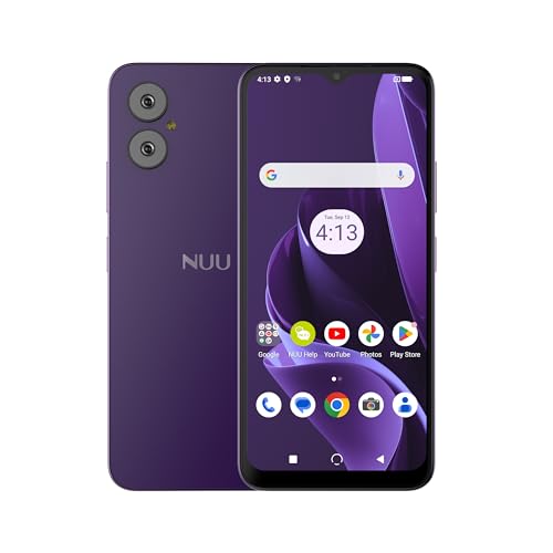 NUU A15 Cell Phone, Compatible with T-Mobile, Mint Mobile, Metro Pcs, 4GB + 128GB, Qlink Cell Phones, Perfect for Teenagers, Dual SIM 4G, 6.5" HD+, Android 13, Purple, US Warranty & Hotline 2023