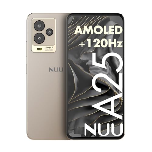 NUU A25 Unlocked Phone AMOLED 120Hz 6.7", Compatible with At&t, Tmobile, Mint, Cricket, Metro Pcs, Gaming Phones, Octa-Core Helio G99 6nm, Dual SIM 4G, 6GB + 128GB, 50MP Camera, Champage, Hotline