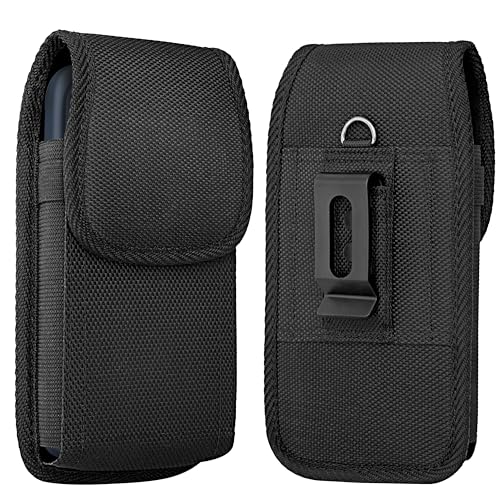 NUVAVO Cell Phone Holster for Samsung Galaxy S23+ Plus S22+ S21+ S20+ 10+, S20 FE, A55 A54 A53 A52 A51 Case with Belt Clip Belt Holder Pouch Carrying Cover (Fits Plus Models with Case on) Black Nylon