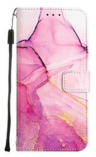 NVWA Infinix Hot 12 Play X6816C Case Wallet Marble Leather Flip Cases Cover with Credit Card Holder for Women Pink Purple Gold with Hand Strap