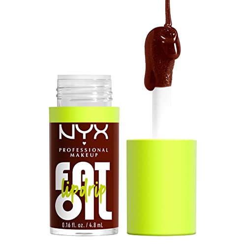 NYX PROFESSIONAL MAKEUP Brillo labial teñido, hidratante, brillante y vegano con goteo de aceite graso - Actualización de estado (chocolate rico)