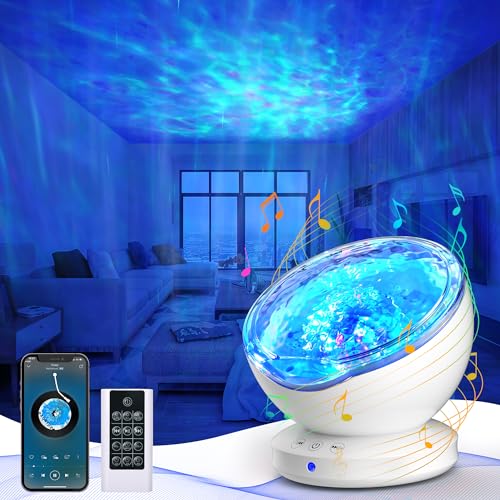 Ocean Wave Projector, Projector Wave Lights for Kids Room, Remote and Timer, 8 Color Changing Modes LED Night Light and 6 Natural Sleeping Sound for Baby Child, Home Decor Birthday Christmas Gifts