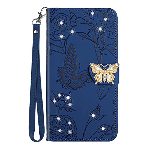 ONV Wallet Case for Huawei Honor X7 - Luxry Diamond Flip Leather Case with Card Slot and Shockproof Kickstand Magnetic Phone Case for Huawei Honor X7 [Glitter] -Blue