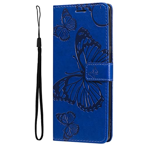 ONV Wallet Case for Oppo A59 - Butterfly Leather Case Folio Case Magnetic Closure Card Slot [Kickstand] [Wrist Strap] Shockproof Cover for Oppo A59 [KT] -Blue