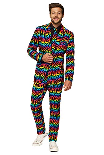 Opposuits Men's Party Suit - Rainbow Print Outfit - Pride - Prom and Homecoming Attire - Including Blazer, Pants and Tie - Size US 40