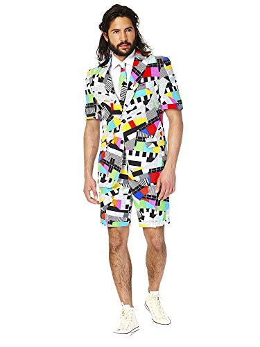 Opposuits Men's Summer Suit - Retro 90's Printed Outfit - Slim Fit - Includes Short Sleeved Blazer - Shorts and Tie