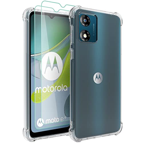 Osophter for Moto E13 Case,Motorola E13 Case Clear Transparent with 2pcs Screen Protector Reinforced Corners TPU Shock-Absorption Flexible Cell Phone Cover for Motorola Moto E13(Clear)