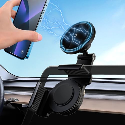 OUHT Tesla Phone Mount【Screen Mount | Never Drops】【Convenient Magnetic】 Phone Holder for Tesla Model 3/Y Accessories 2021/2022/2023/2024 - Work On All Phones | iPhone & Samsung