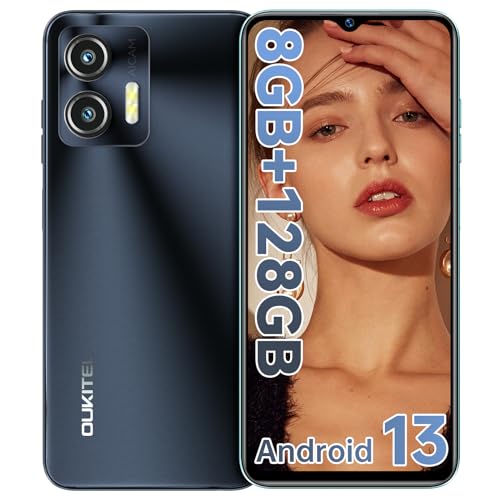 OUKITEL C36 Unlocked Cellphone(2023 Latest), 8GB+128GB, Octa-Core, 6.56'' HD+ Screen Mobile Phone, Android 13 Ultra Slim Smartphone, 5150mAh Battery, 4G Dual SIM/Fingerprint Unlock/Face ID/GPS,Black