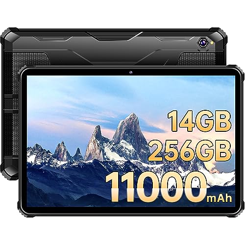 OUKITEL RT5 Rugged Tablet,10.1" FHD+ Screen,11000mAh Large Battery,14GB RAM +256GB ROM(1TB Expandable),Android 13 Tablets,16MP+16MP Camera,4G Dual SIM/5G WiFi/GPS/OTG Waterproof Tablet PC (Black)