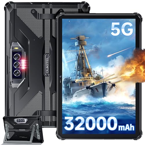 OUKITEL RT7 Rugged Tablet Android 13, 5G - 32000mAh Battery Waterproof Tablet, 33W Fast Charging, 24GB+256GB Tablet PC, 10.1" FHD+Tablets, 48MP+20MP Night Vision Camera, Dual SIM/5G WiFi/GPS/T-Mobile