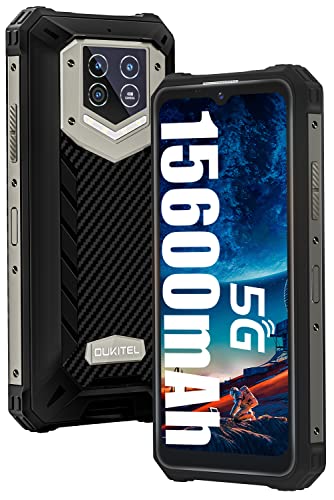 OUKITEL WP15 5G Rugged Smartphone Unlocked, 15600Mah Battery Android 11 Octa-core 8+128GB 6.52" HD Screen 48MP Triple Camera Waterproof Shockproof NFC Dual Sim Cell Phone Black (NOT Support AT&T)